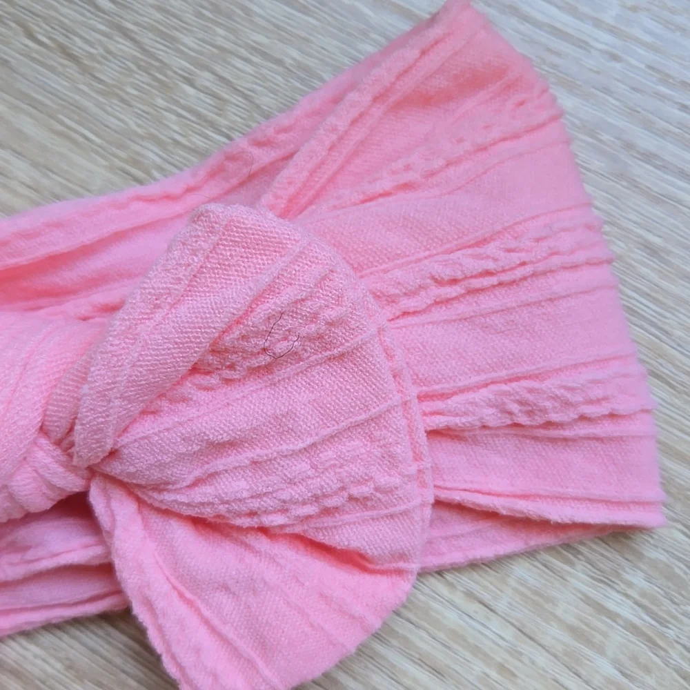 Boho Bowknot Headband Cable Knit Baby Girl Nylon Flamingo Pink Kids Hair Band